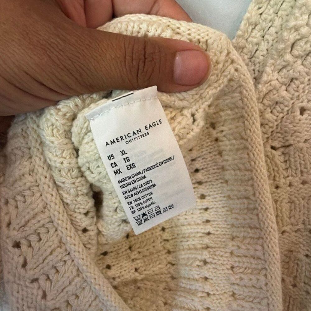 American Eagle Cropped Lace-Up Knit Tank Top Crochet Cream XL Coquette #1100 - Picture 7 of 8